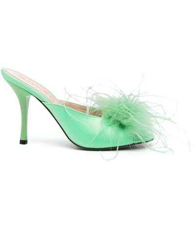 Pinko Feather-detailed Mules - Green