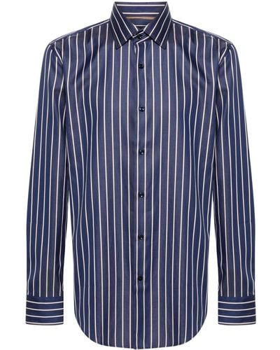 BOSS Striped Poplin Shirt - Blue