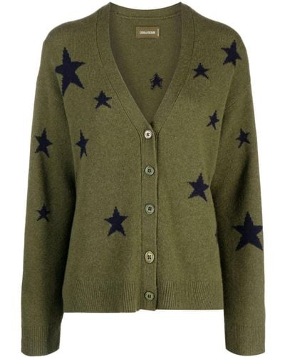 Zadig & Voltaire Mirka Star-pattern Cashmere Cardigan - Green