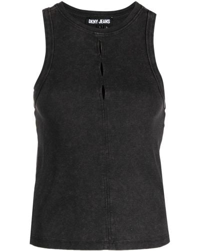DKNY Cut-out Detailing Ribbed Tank Top - Black