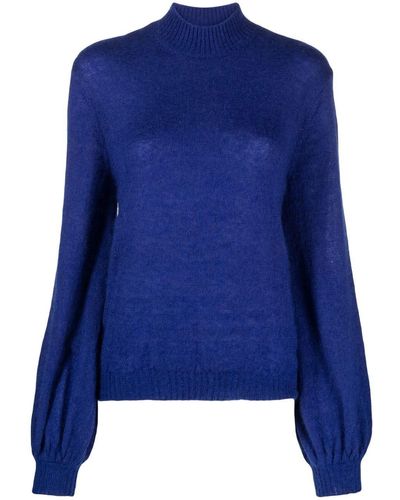 Alberta Ferretti Ribbed-knit Boat-neck Jumper in Blue | Lyst