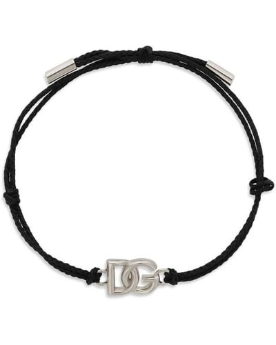 Dolce & Gabbana Bracelet en cordes à breloque logo DG - Blanc