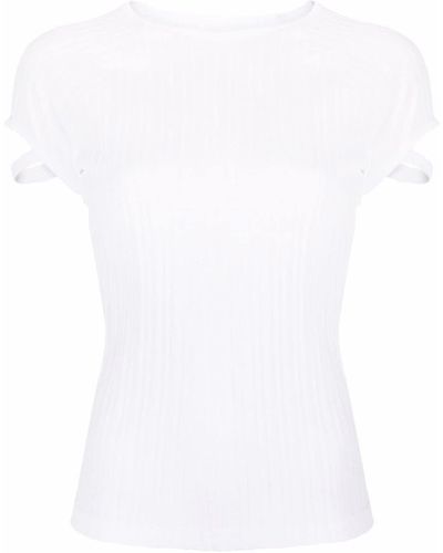 Helmut Lang Geripptes T-Shirt mit Cut-Out - Weiß