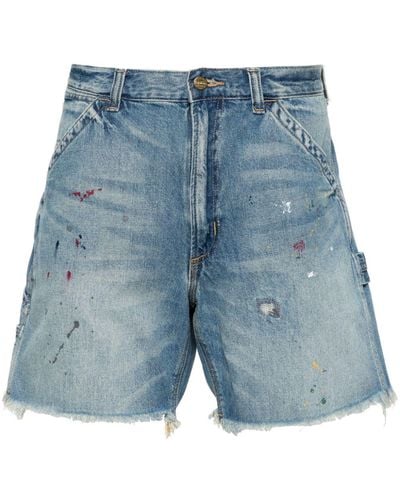 Polo Ralph Lauren Distressed Paint-splatter Denim Shorts - Blue