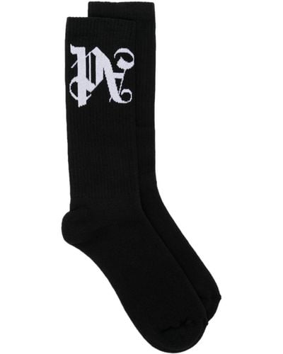 Palm Angels Monogram-jacquard Socks - Black