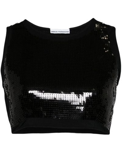Rabanne Sequined Cropped Tank Top - Black