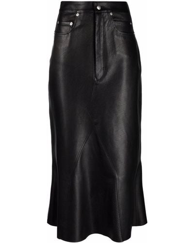 Rick Owens Knee Godet Leather Skirt - Black