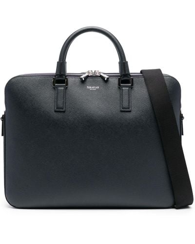 Serapian Grained Leather Briefcase - Black