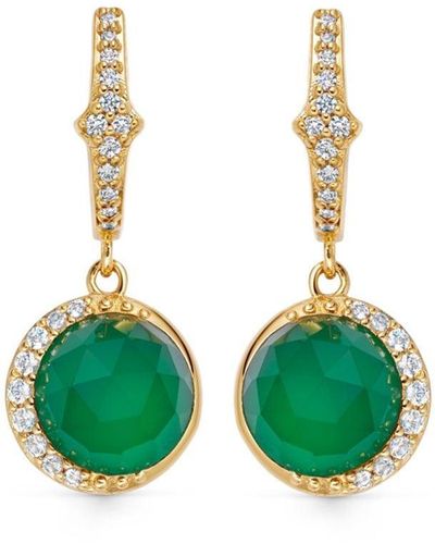 Astley Clarke Pendientes Luna en oro vermeil reciclado de 18 ct con calcedonia y zafiro - Verde