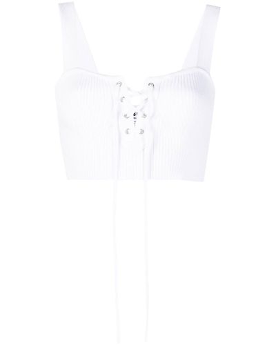 MSGM Cropped Lace-up Top - White