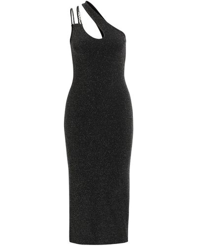 HUGO Glittery Asymmetric Midi Dress With Logo Strap - Black