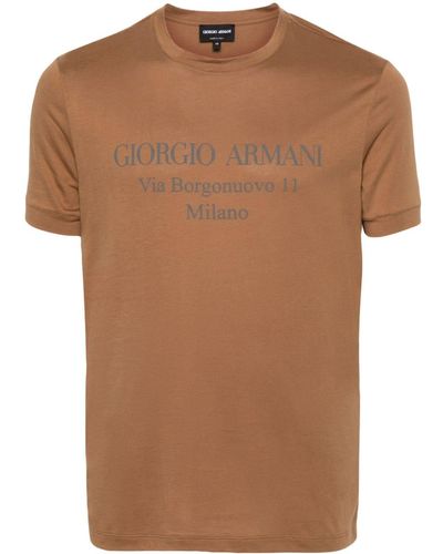 Giorgio Armani T-shirt en coton à logo imprimé - Marron