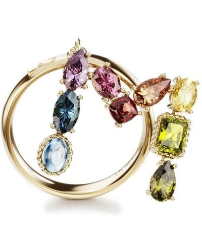 Dolce & Gabbana Rainbow alphabet M ring in yellow gold with multicolor fine gems - Metallizzato