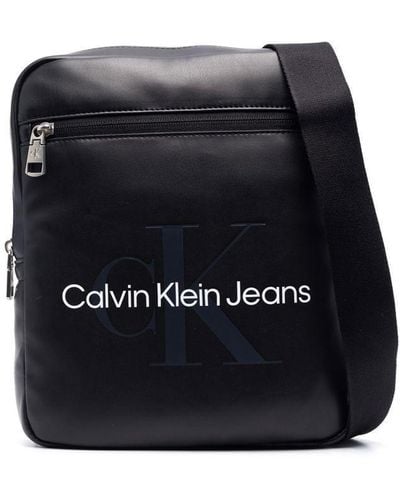 Calvin Klein Logo-print Leather Crossbody Bag - Black