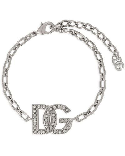 Dolce & Gabbana Brass & Imitation Pearl Logo Chain Bracelet - Metallic