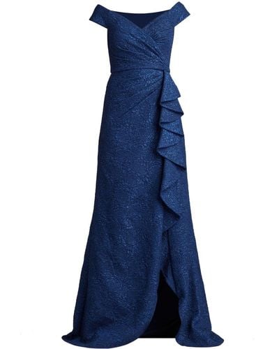 Tadashi Shoji Floral-motif Ruffled Maxi Dress - Blue