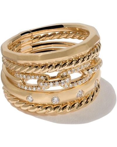 David Yurman 18kt Yellow Gold Stax Five Row Diamond Ring - Metallic
