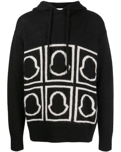 Moncler Logo-intarsia Knitted Hoodie - Black