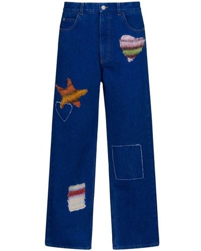 Marni Wide-Leg-Jeans mit Patch-Detail - Blau