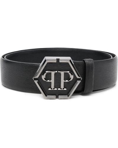 Philipp Plein Hexagon Logo-buckle Leather Belt - Black