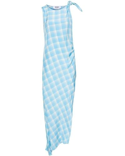 MSGM Check-pattern Knot-detail Dress - Blue
