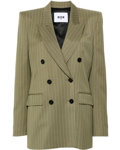 MSGM Double-breasted Pinstripe Blazer - Green