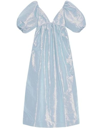 Ganni Puff-sleeve Taffeta Maxi Dress - Blue
