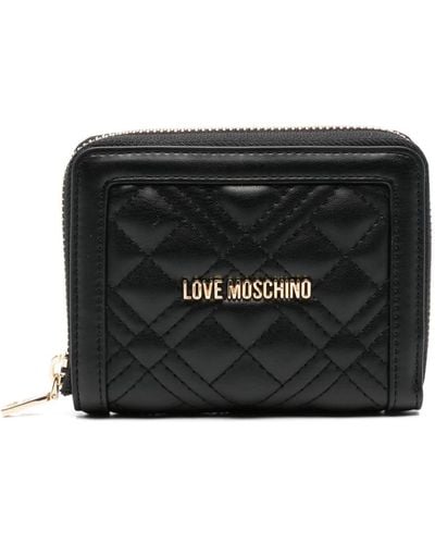 Love Moschino Logo Plaque Quilted Wallet - Zwart
