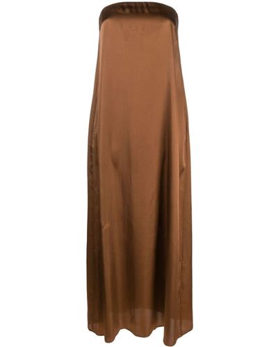 Semicouture Satin-finish Strapless Dress - Brown