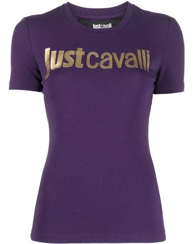Just Cavalli T-Shirt mit geflocktem Logo - Lila