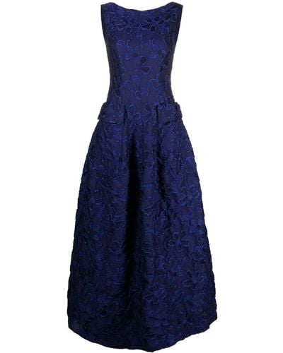 Talbot Runhof Floral-jacquard Cloqué Gown - Blue