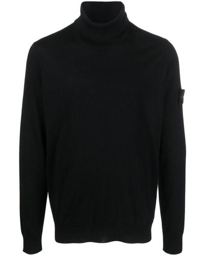 Stone Island Roll-neck Virgin Wool Sweater - Black