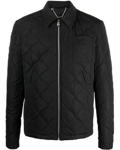 Billionaire Embroidered Zip-up Quilted Jacket - Black