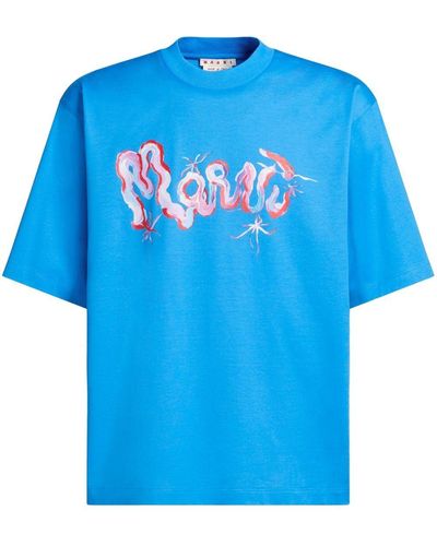Marni Camiseta con logo y pintura - Azul