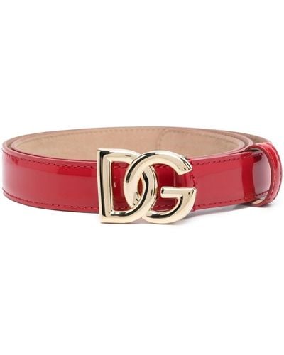 Dolce & Gabbana Ceinture vernie à plaque logo - Rouge