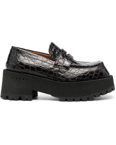 Marni Chaussures oxford à effet peau de crocodile - Noir