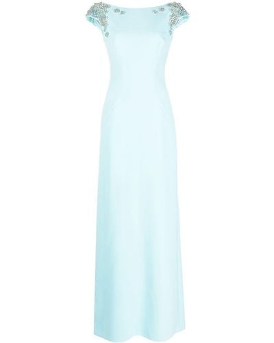 Jenny Packham Rosamund Crystal-embellished Cap-sleeve Gown - Blue