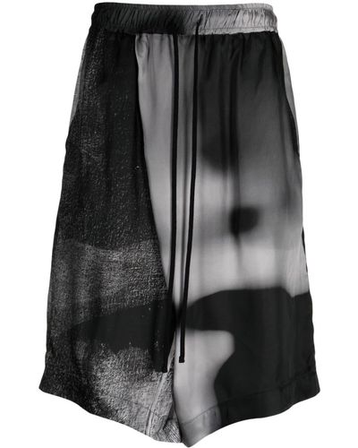 Julius Abstract-print Drop-crotch Shorts - Black