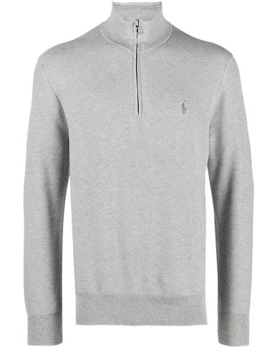 Polo Ralph Lauren Mesh-knit Cotton Quarter-zip Sweater - Grey