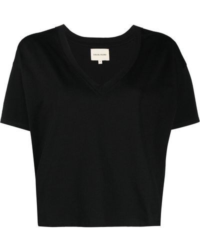 Loulou Studio Camiseta con cuello en V - Negro