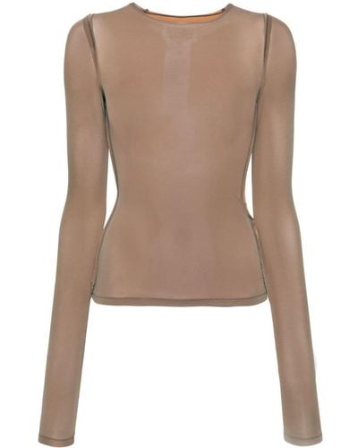 MM6 by Maison Martin Margiela Exposed-seam Round-neck Top - Brown