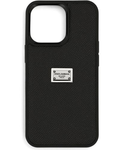 Dolce & Gabbana Coque pour iPhone 13 Pro en cuir de veau avec plaquette à logo - Noir