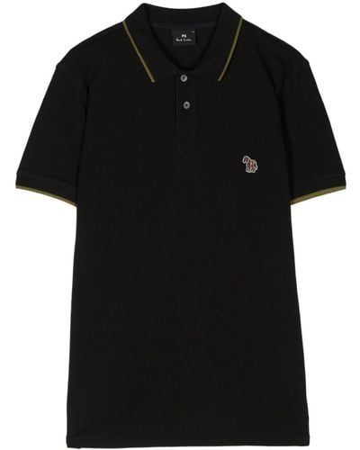 PS by Paul Smith Zebra-embroidered Organic Cotton Polo Shirt - Black