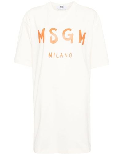 MSGM Vestido estilo camiseta corta con logo - Blanco