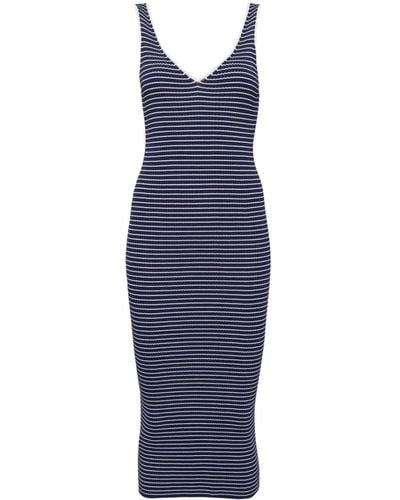 STAUD Dana Striped Ribbed Dress - Blue