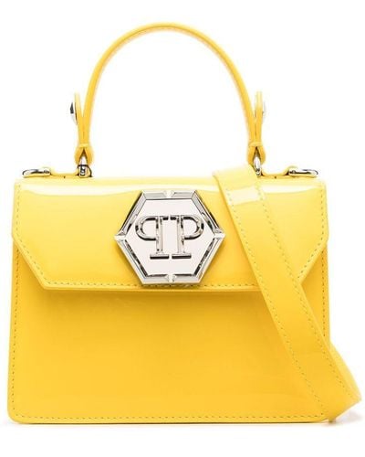 Philipp Plein Logo-plaque Patent-leather Handbag - Yellow