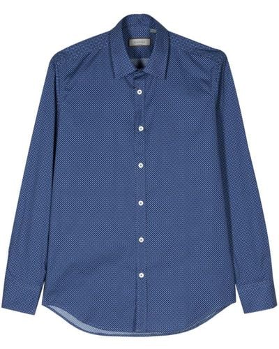 Canali Micro-dot Print Shirt - Blue