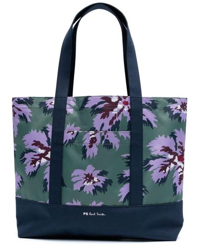 PS by Paul Smith Floral-print Canvas Tote Bag - Blue