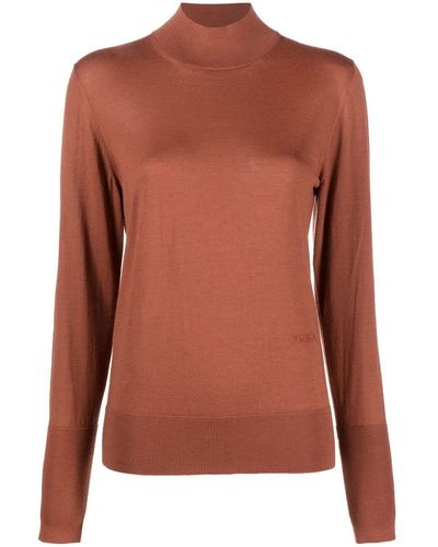 Erika Cavallini Semi Couture Ribbed-knit Mock Neck Top - Brown