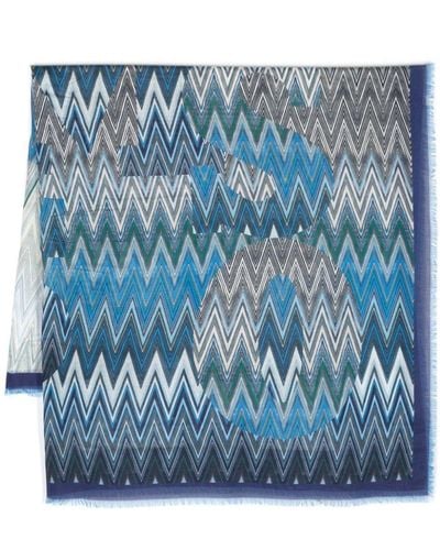 Missoni Fular deshilachado con estampado en zigzag - Azul